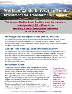 Working Lands Coalition 2025 recommendation to the VT legislature - page 1